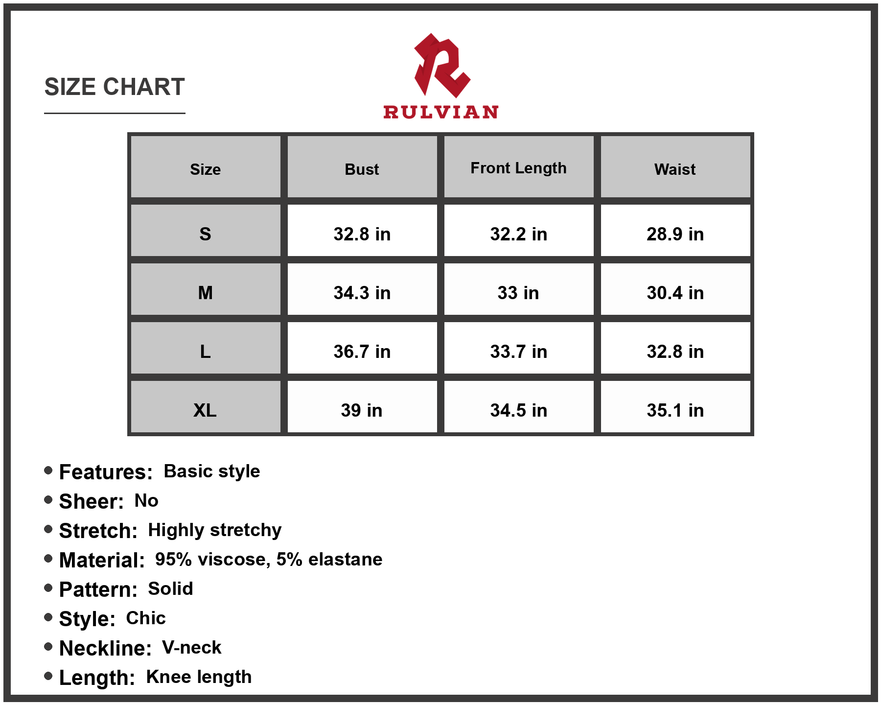 Size Chart - Women's Spaghetti Strap V-Neck Tiered Dress Knee Length A-Line Silhouette Viscose 95% Elastane 5% For Summer Comfort