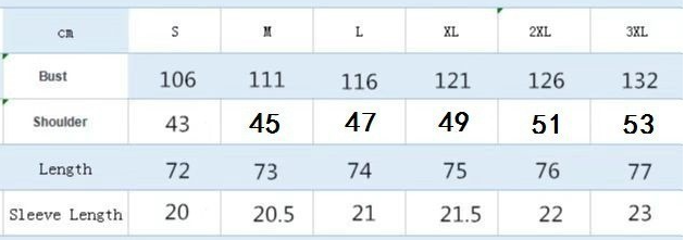 Size Chart - Slim Fitting Short Sleeved Zipper Stripe