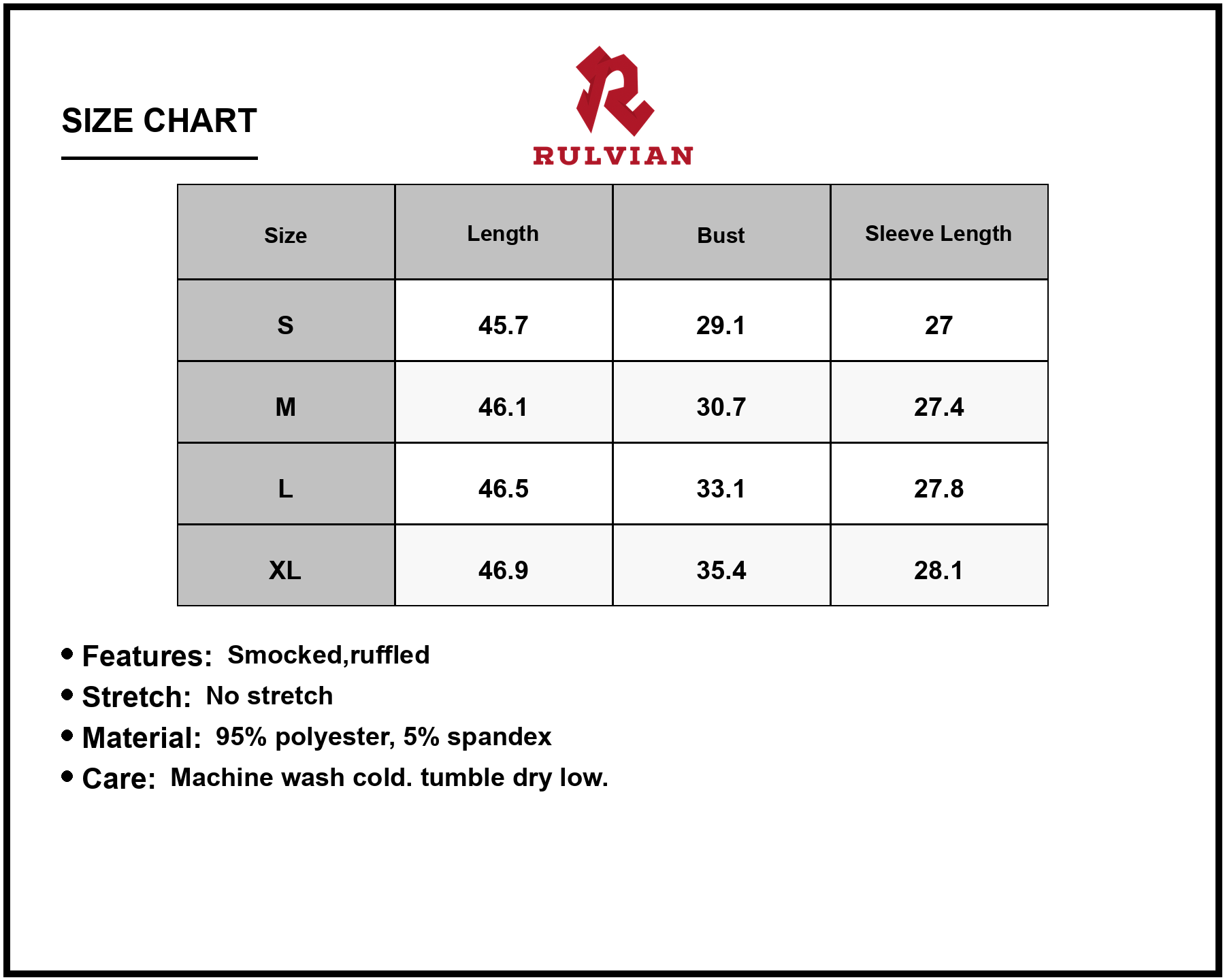 Size Chart - Women's Smocked Square Neck Flounce Sleeve Maxi Dress 95% Polyester 5% Spandex Everyday Elegant Summer Chic Outfit