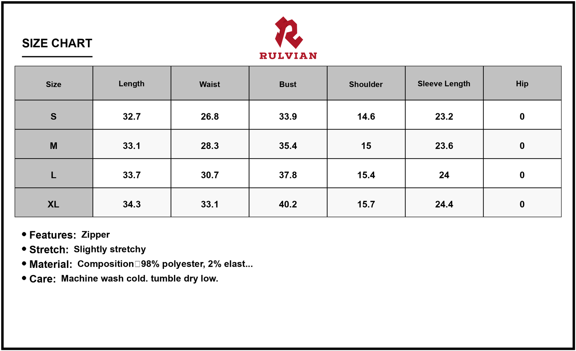 Size Chart - Women's Cutout Back Long Sleeve Mini Dress outer fabric ninety eight percent polyester and two percent elastane