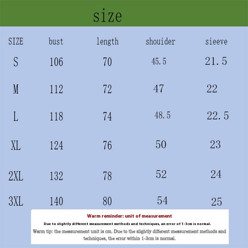Size Chart - Slim Chest Pocket Short Sleeve Men