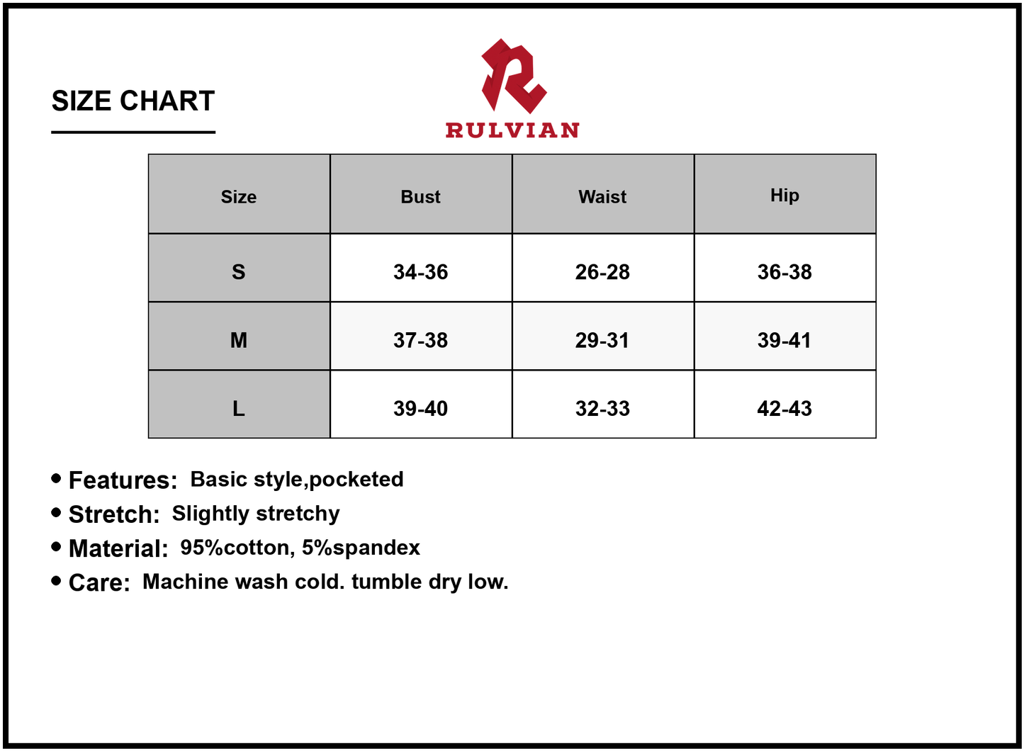 Size Chart - Women's Cami Mini Dress with Built in Romper Liner Summer Dress with Pockets and Stretch 95% Cotton 5% Spandex