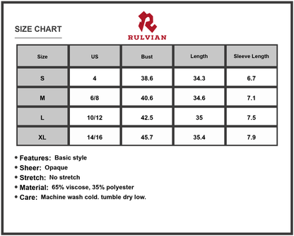 Size Chart - Men's Texture Half Zip Cap Sleeve Mini Dress 65% viscose 35% polyester comfortable fabric all day comfortable fit