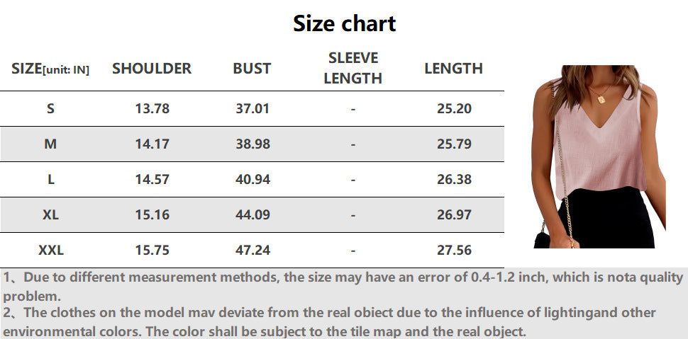Size Chart - Women's Fashionable Breathable Cotton And Linen V-neck Vest
