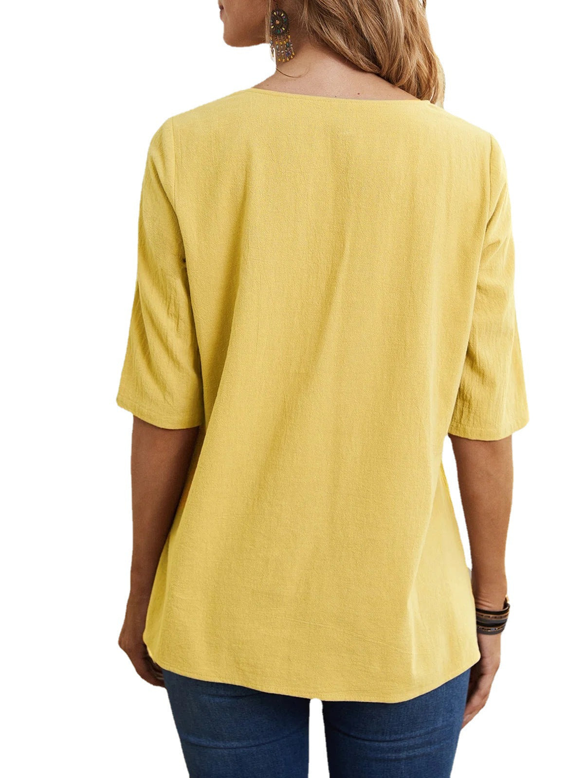 Men's Slim Round Neck Pullover Top in Cotton and Linen 71% Cotton 29% Linen Yellow Khaki Everyday Comfort