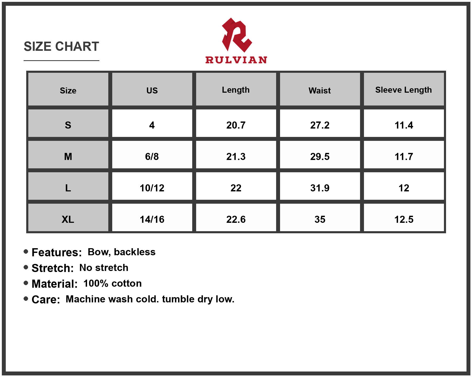 Size Chart - Women's Floral Puff Sleeve Square Neck Knotted Open Back Ruffled Mini Dress 100% Cotton Lightweight Summer Outfit