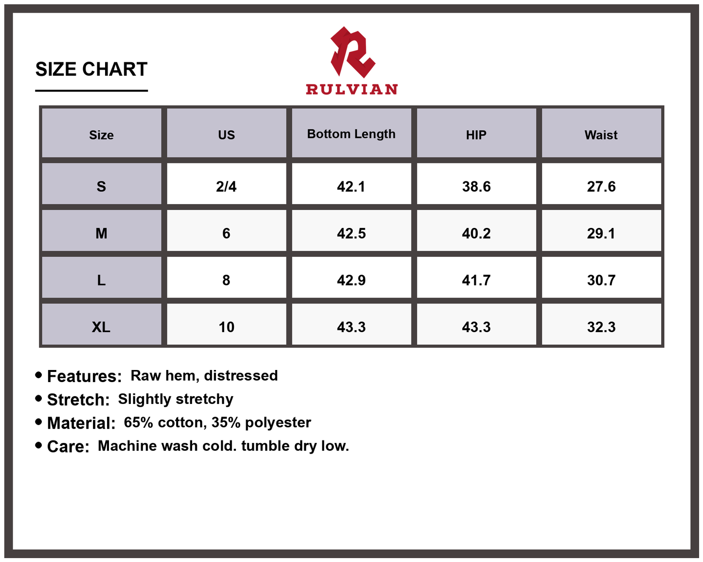 Size Chart - Women's Bootcut Jeans Raw Hem Distressed Slightly Stretchy Casual Fashion Everyday Premium Durable Modern Versatile Apparel