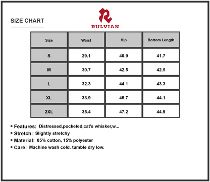 Size Chart - Mens Washed Wide Leg Baggy Distressed Jeans With Pockets Loose Fit Slightly Stretchy Casual Denim Pants Everyday Wear