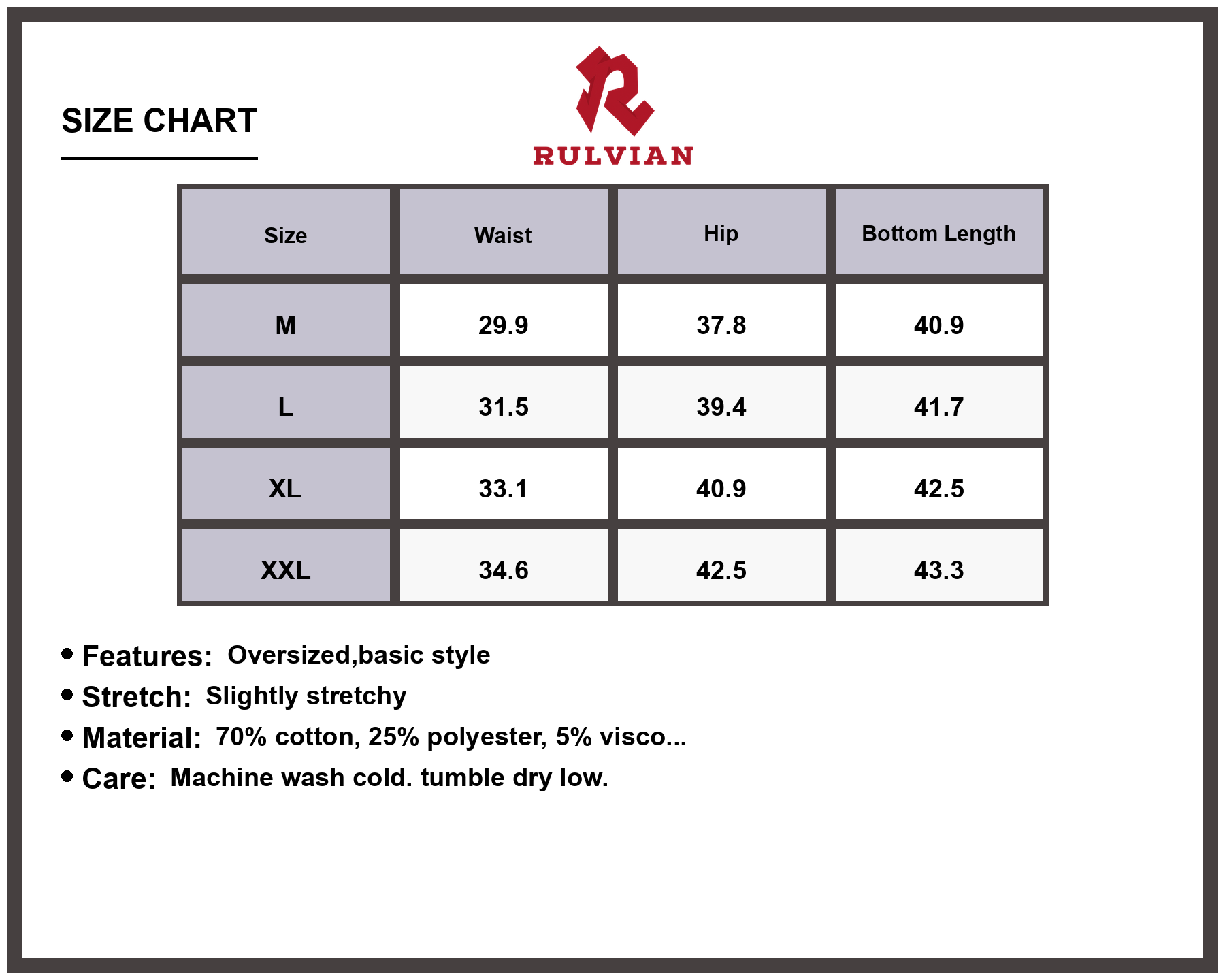 Size Chart - Men's Embroidered Wide Leg Jeans Oversized Loose Fit Casual Denim Pants Premium Durable Versatile Streetwear Apparel
