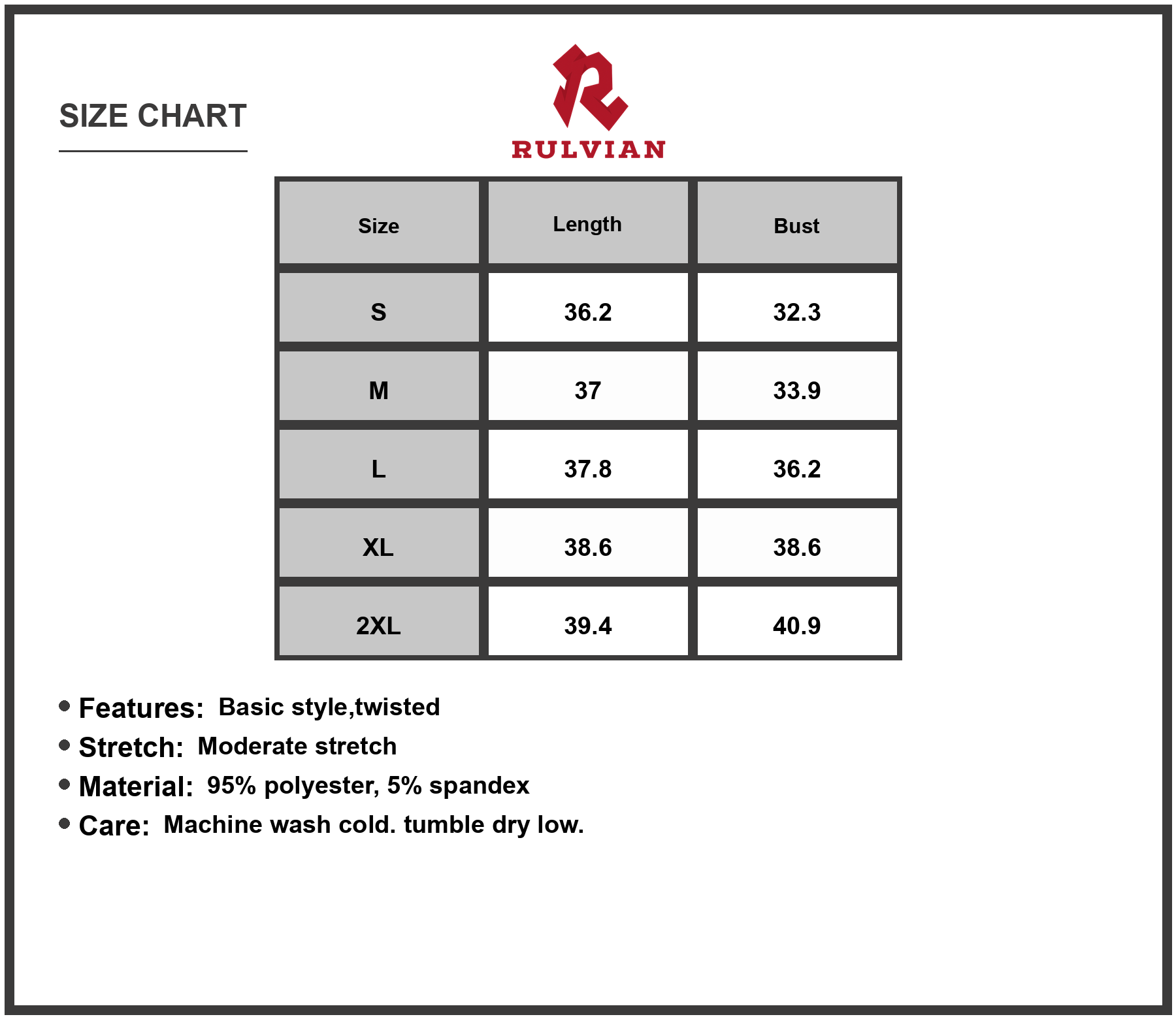 Size Chart - Women's Twist Front V Neck Short Sleeve Casual Dress 95% Polyester 5% Spandex Comfortable Effortless Chic Everyday Wear
