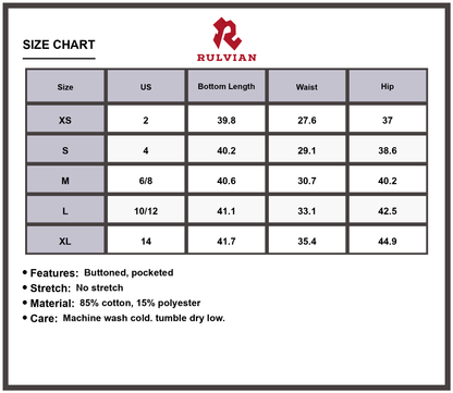 Size Chart - Women's Classic Straight Leg Jeans Buttoned High-Rise Pockets Durable Construction Versatile Everyday Wear Trendy Bottoms