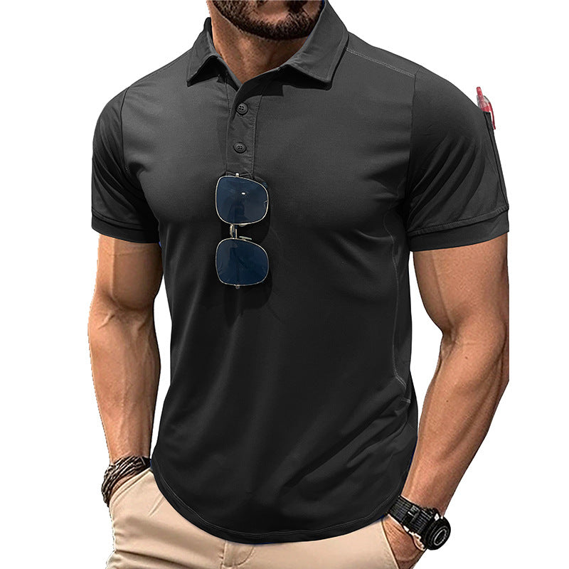 Men's 100% Polyester Quick-Dry Lapel Polo Shirt For Sports Outdoor Short Sleeve Breathable Moisture-Wicking