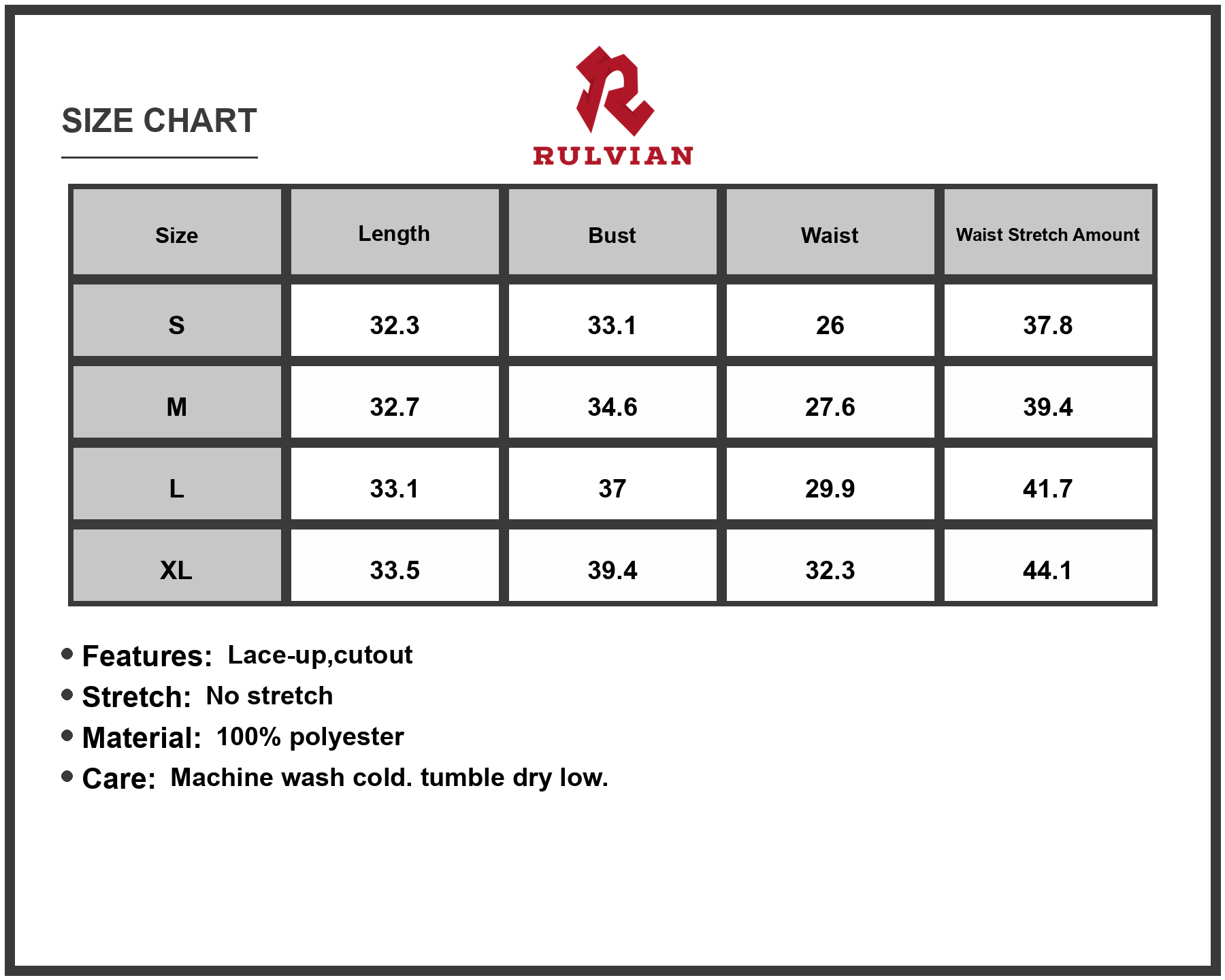 Size Chart - Women's Tie Front Wide Strap Dress Lace Up Cutout No Stretch Body Not Lined Fabric sixty% polyester wear everyday style