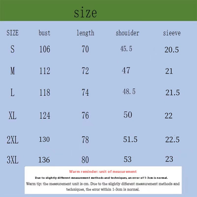 Size Chart - Pull Button Versatile T-shirt