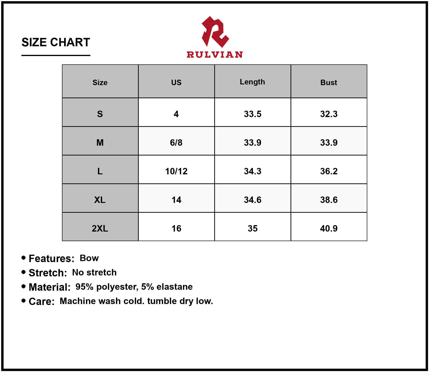 Size Chart - Women's Printed V Neck Short Sleeve Mini Dress Featuring 95% Polyester 5% Elastane for Flattering Fit Easy Care