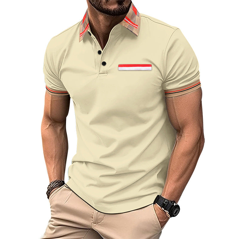 Men's Striped Polo Collar T Shirt Color Matching Design In Black Sky Blue Pink Khaki Polyester 100% Top