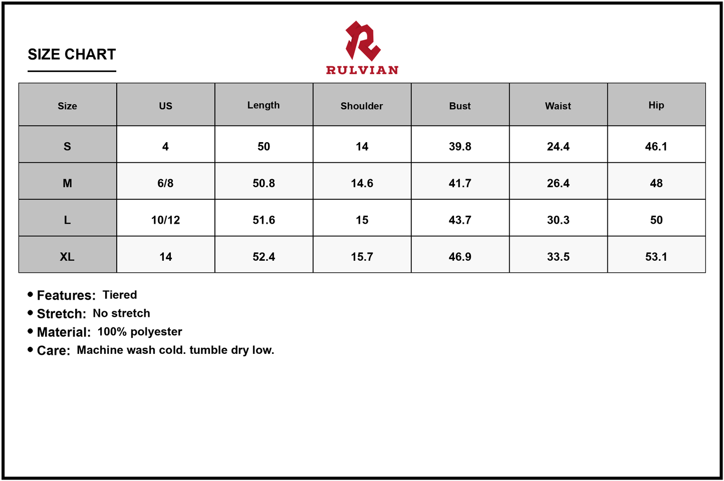 Size Chart - Women's Tiered Surplice Half Sleeve Midi Dress in Beige with Flowy Skirt and Smocked Waist 100% Polyester for Spring