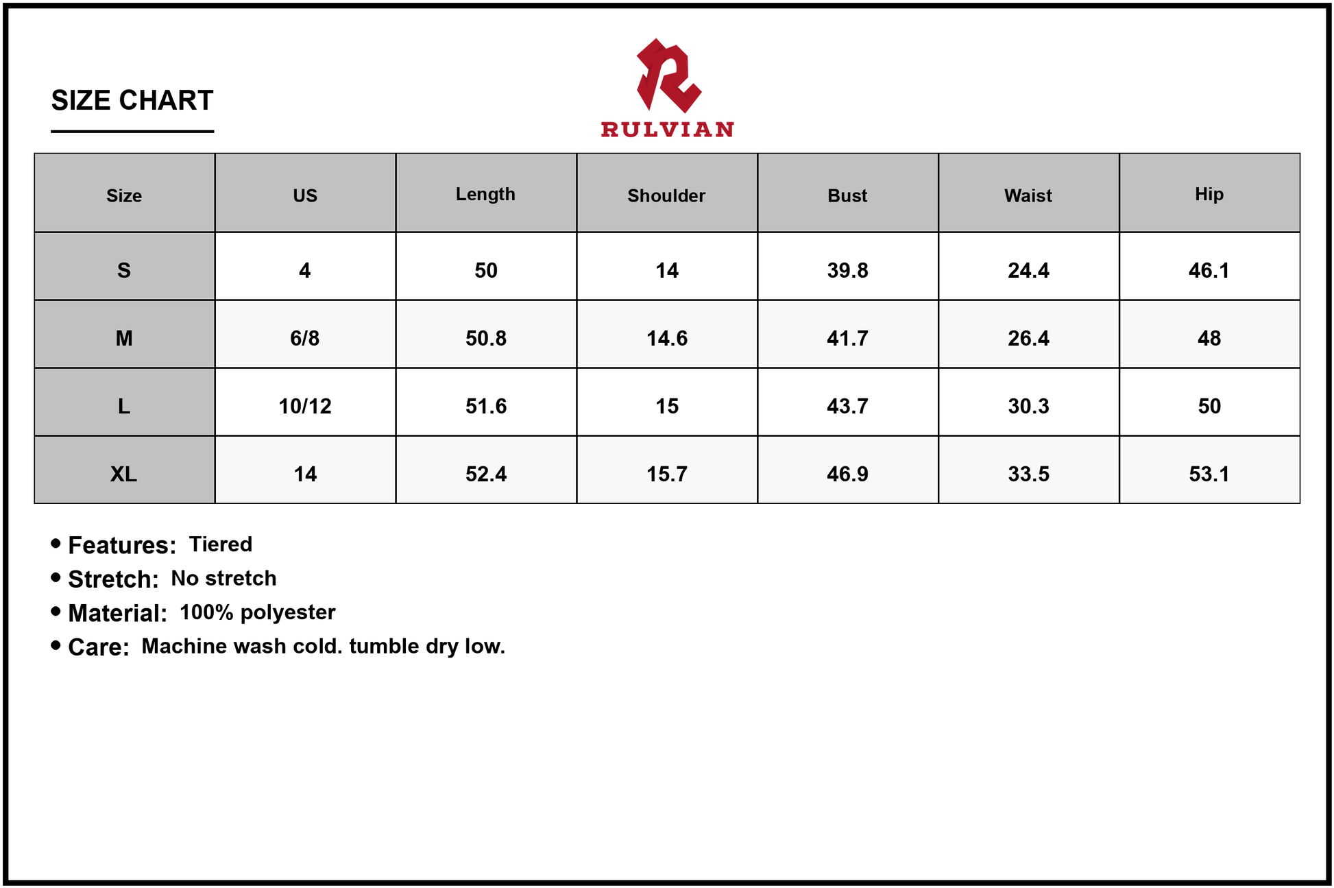 Size Chart - Women's Tiered Surplice Half Sleeve Midi Dress in Beige with Flowy Skirt and Smocked Waist 100% Polyester for Spring