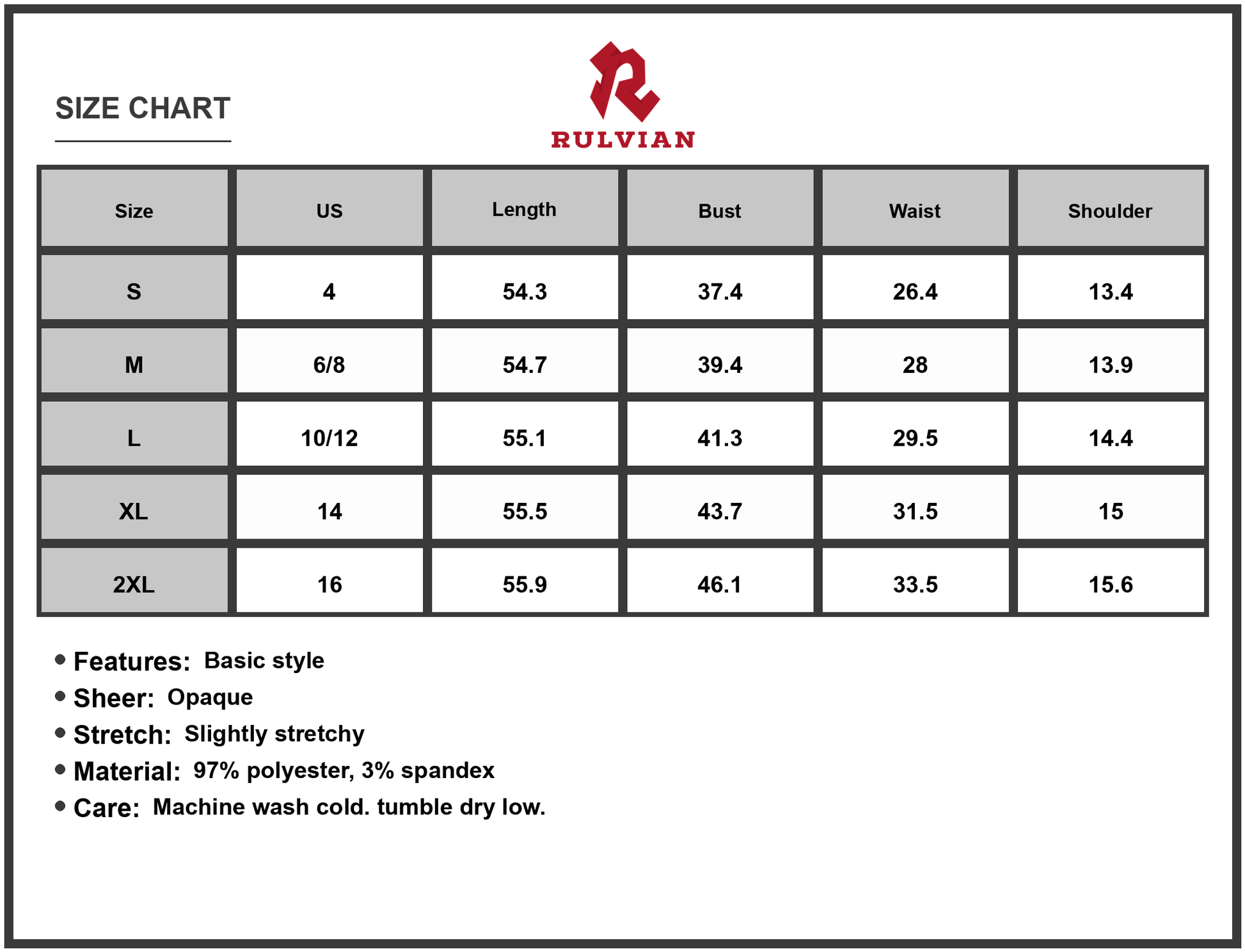 Size Chart - Women's Ruched Notched Sleeveless Midi Dress 97% Polyester 3% Spandex with Slight Stretch for Day to Night Wear