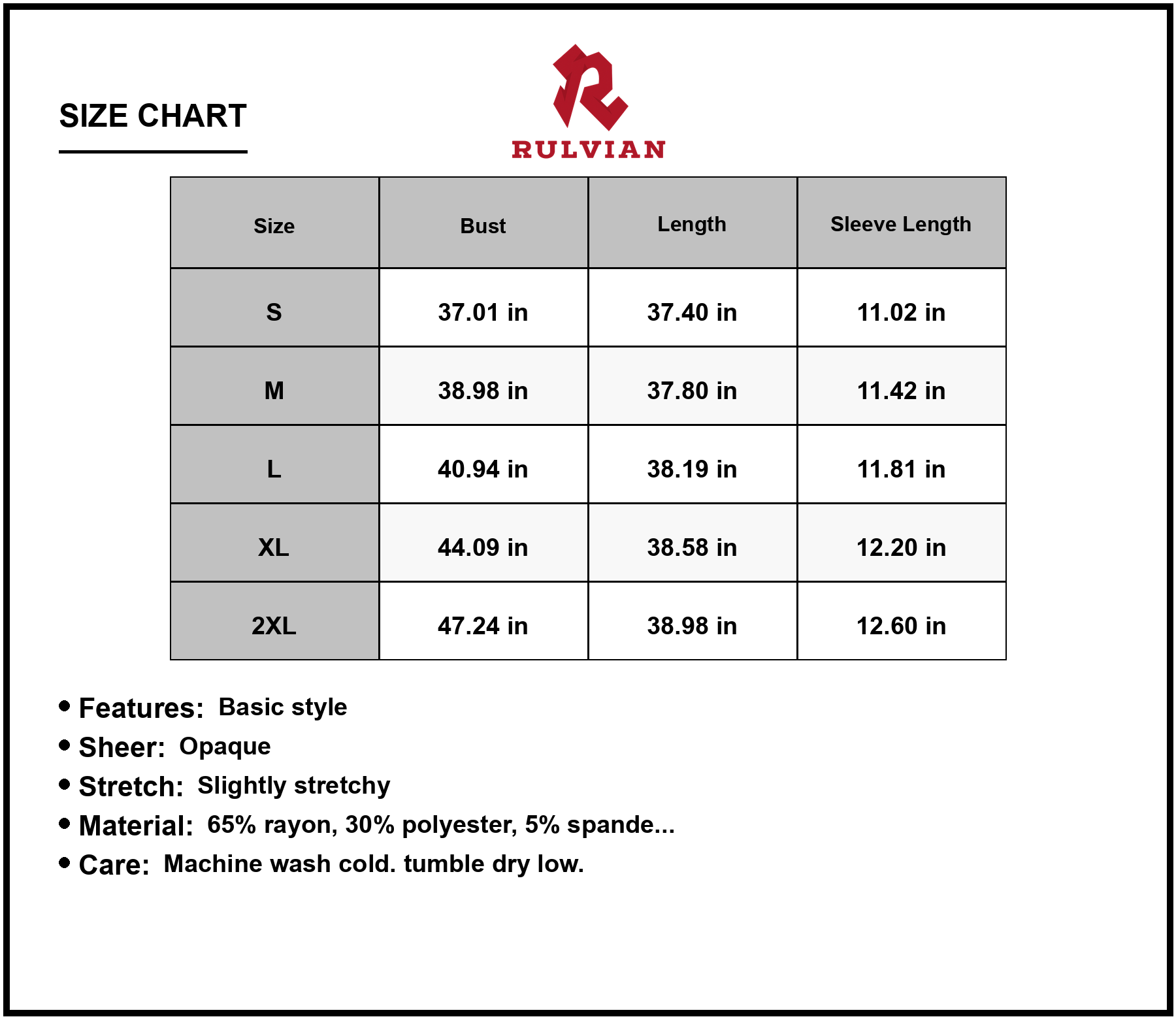 Size Chart - Women's V Neck Puff Sleeve Dress tiered silhouette for elegant daily wear everyday 65% rayon 30% polyester 5% spandex