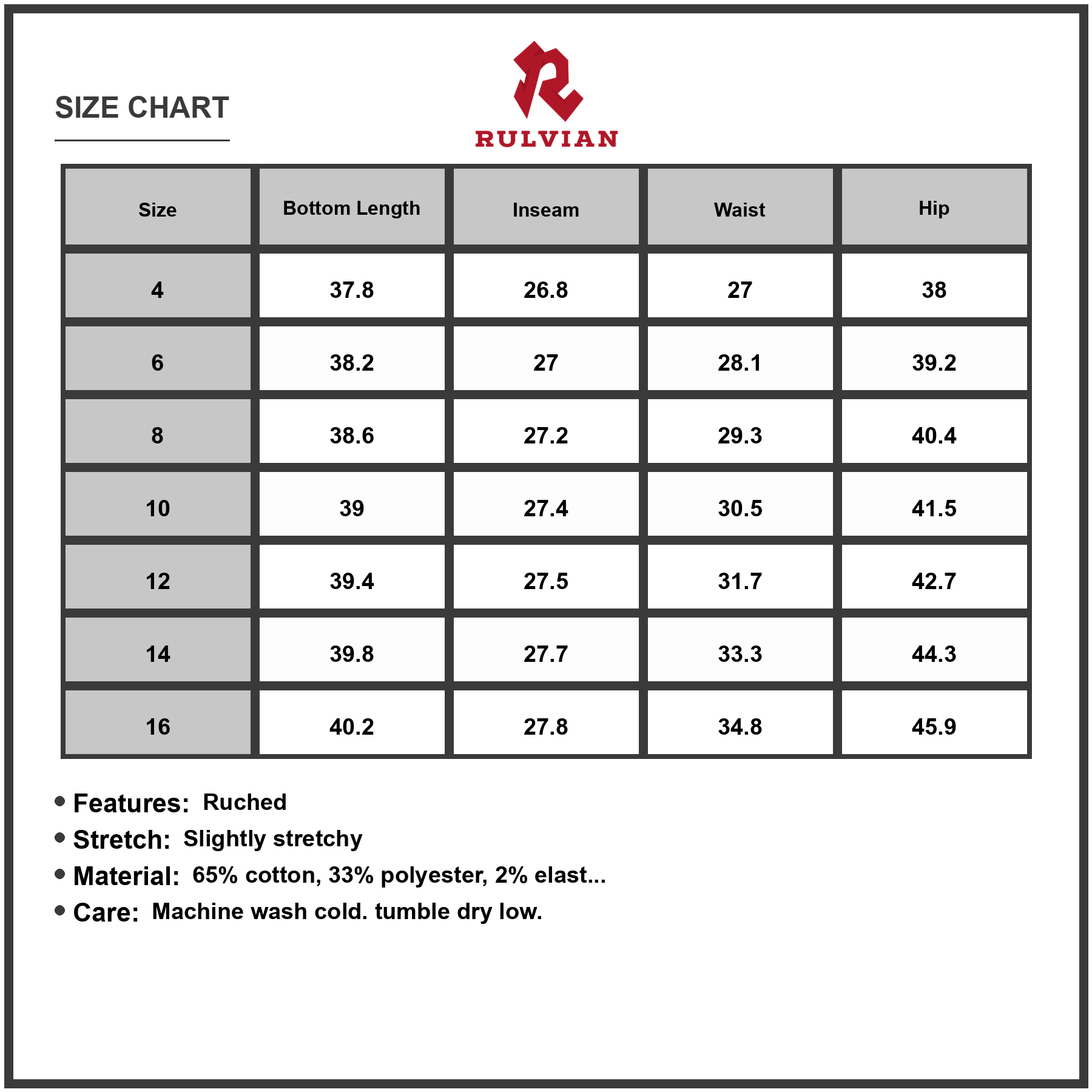 Size Chart - Women High Waist Wide Leg Pleated Denim Jeans with Ruched Detail for Casual Everyday Wear Durable Comfort and Stretch