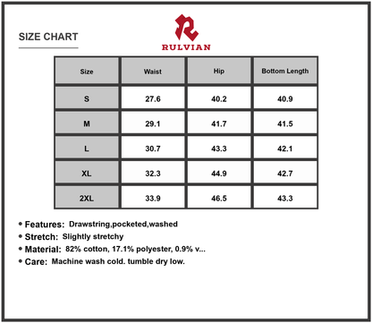 Size Chart - Mens Washed Wide Leg Jeans with Drawstring Pockets Slightly Stretchy Relaxed Fit Durable Casual Everyday Denim Pants