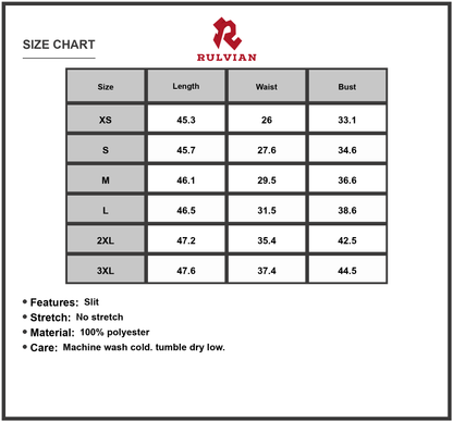 Size Chart - Women's Full Size Slit Round Neck Sleeveless Dress Plus Size Polyester % Fabric for Comfort and Style Across All Seasons