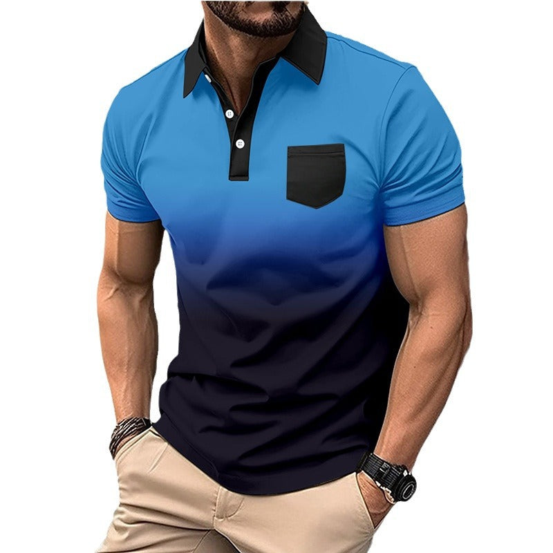Men's Printed Dots Gradient Pocket Short Sleeve Shirt 100% Polyester Lightweight Breathable Casual Top