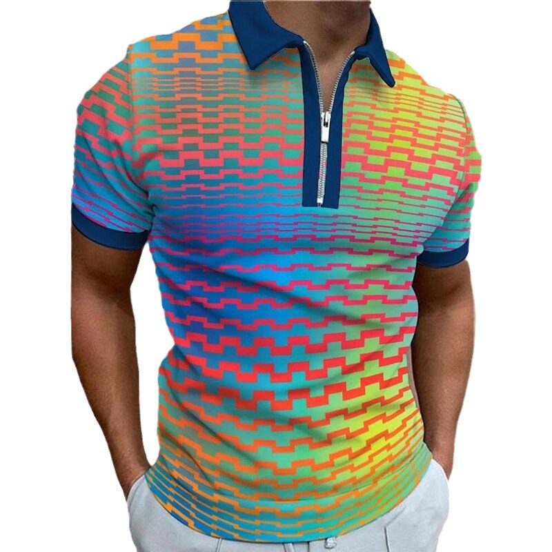 Men's Geometric Rainbow Pattern Short Sleeve Tee 100% Bird Eye Cloth Casual Everyday Shirt Lightweight