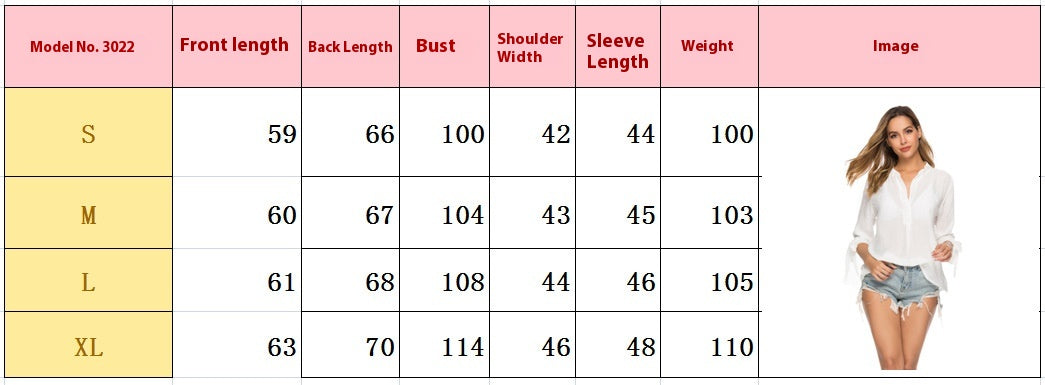 Size Chart - White Women's Shirt V-neck Regular