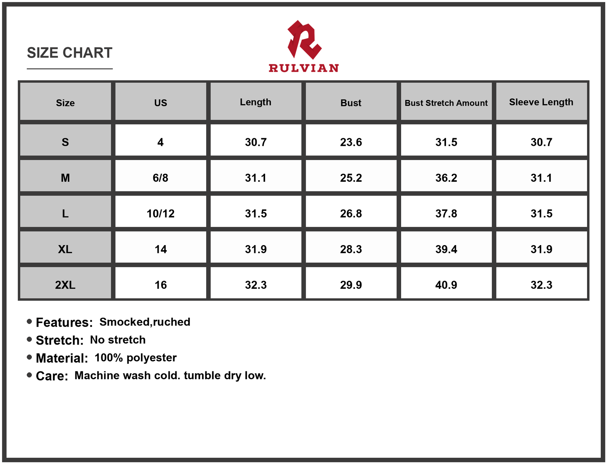 Size Chart - Women's Off Shoulder Smocked Summer Dress Polyester Fabric With Ruched Bodice Flowing Silhouette For Warm Weather