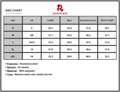 Size Chart - Women's Off Shoulder Smocked Summer Dress Polyester Fabric With Ruched Bodice Flowing Silhouette For Warm Weather