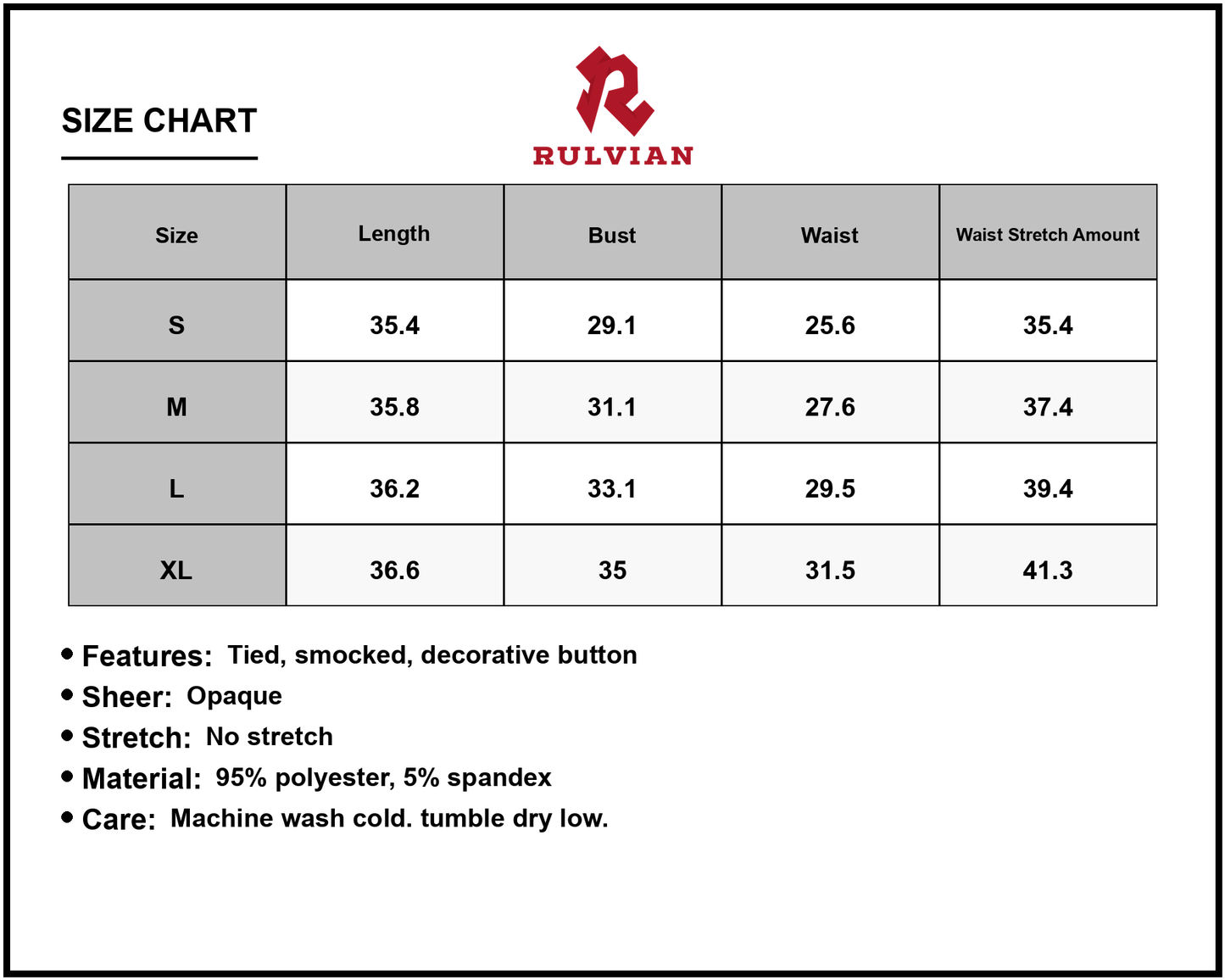 Size Chart - Women's Cutout Smocked Sweetheart Neck Cami Dress with Tie Front and Ruffled Hem 95% polyester 5% spandex Summer Outfit