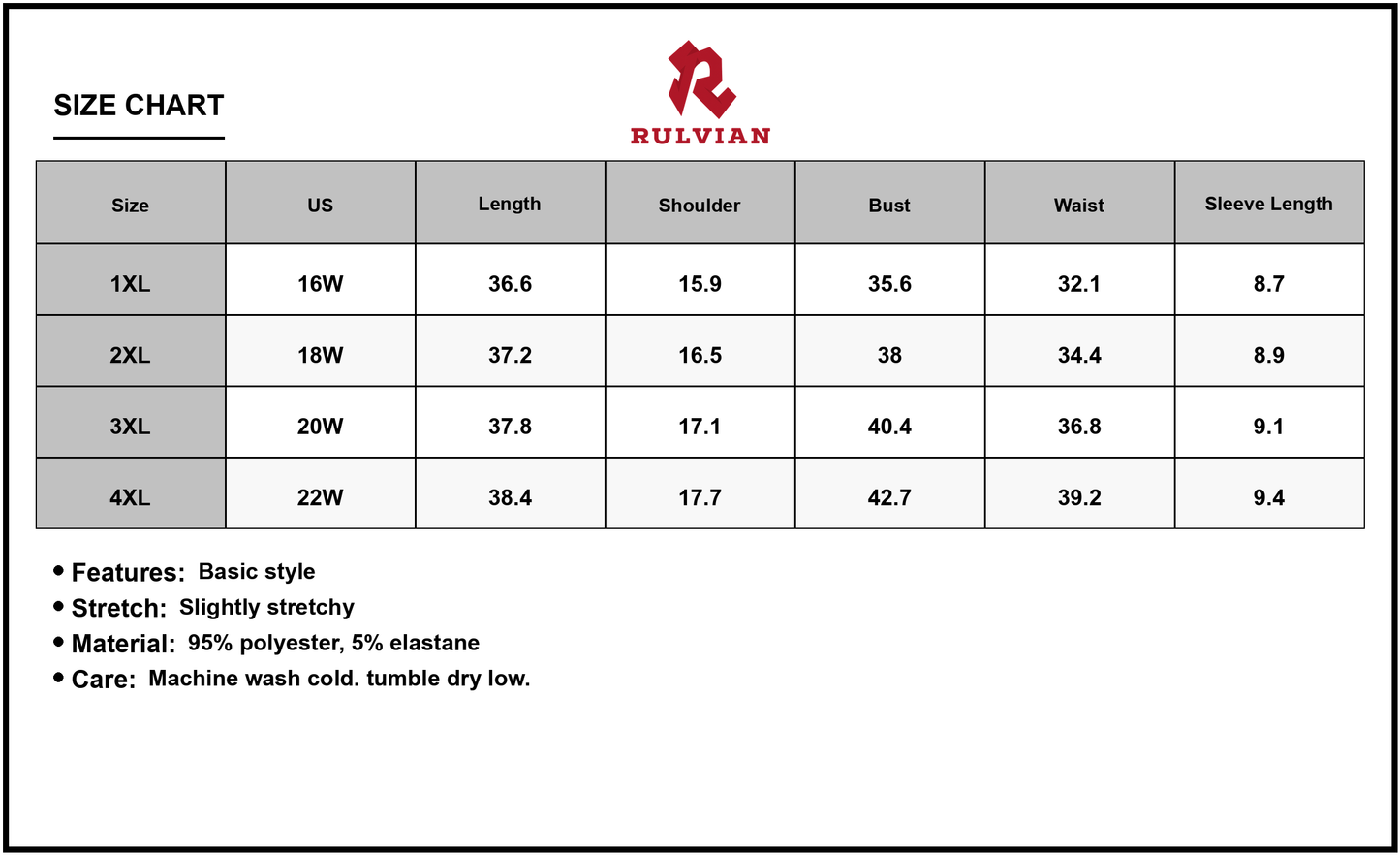 Size Chart - Womens Plus Size Square Neck Short Sleeve Mini Dress with Stretch Fabric for Flattering Fit and Easy Everyday Wear