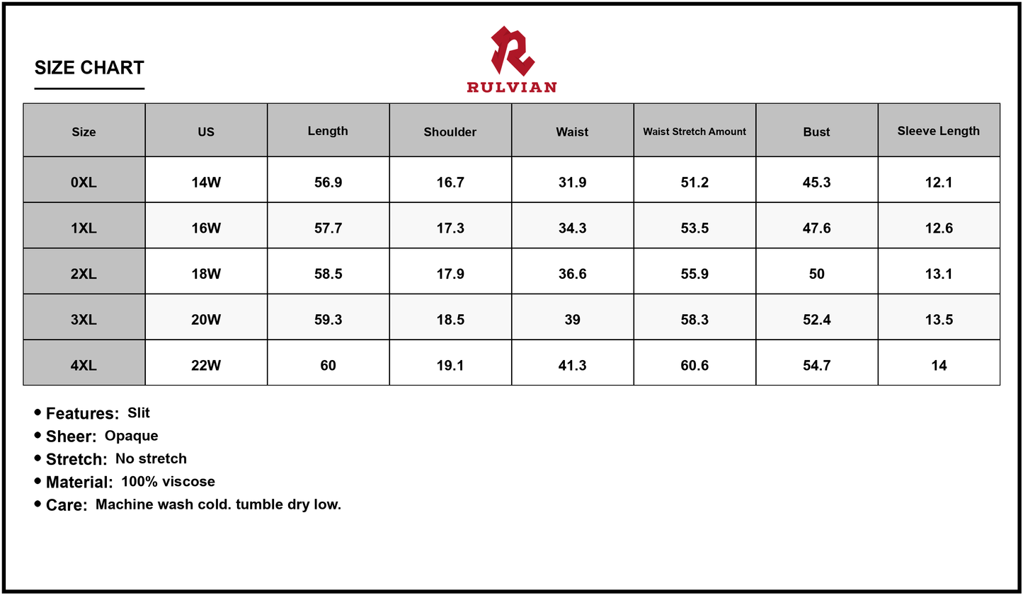 Size Chart - Women's Plus Size Slit Printed Half Sleeve Maxi Dress 100% Viscose With Elegant Flowing Silhouette All Day Comfort