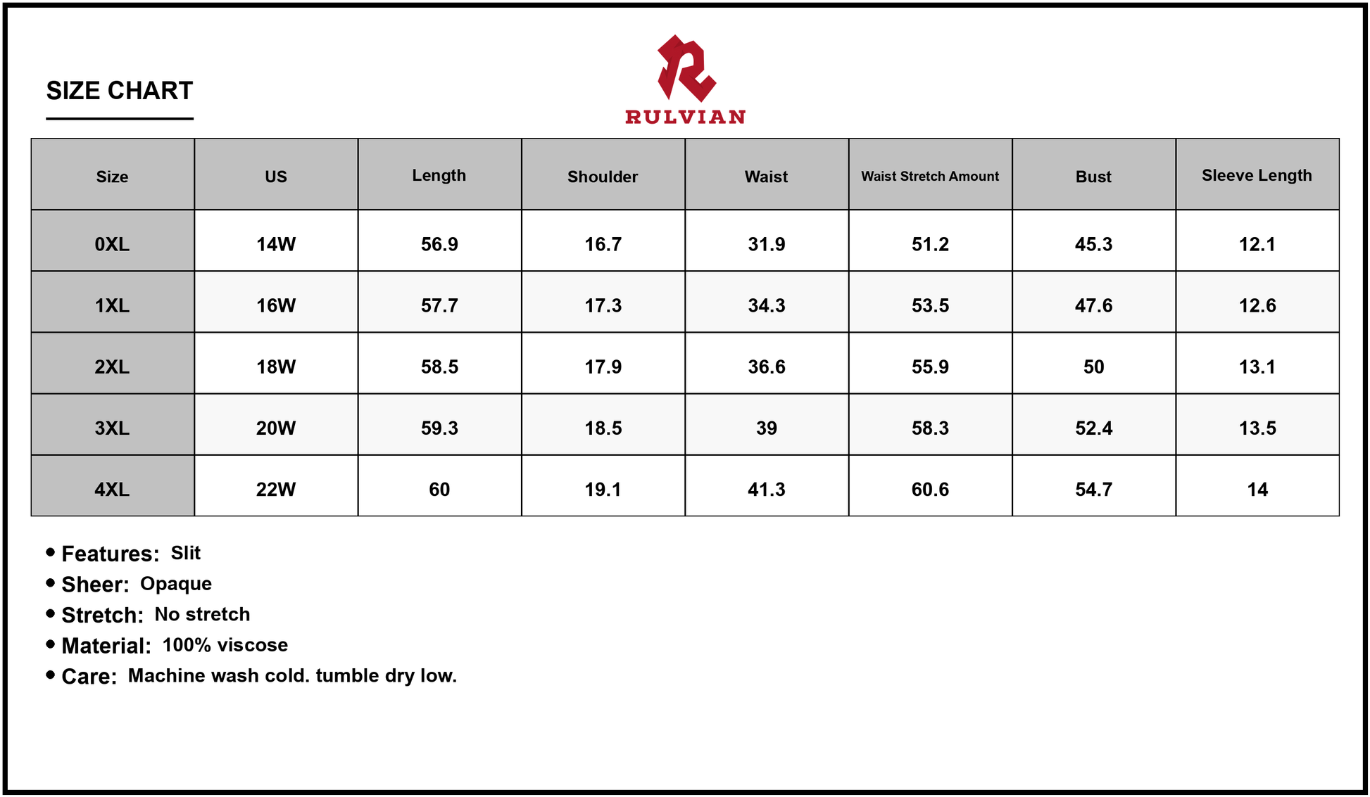 Size Chart - Women's Plus Size Slit Printed Half Sleeve Maxi Dress 100% Viscose With Elegant Flowing Silhouette All Day Comfort
