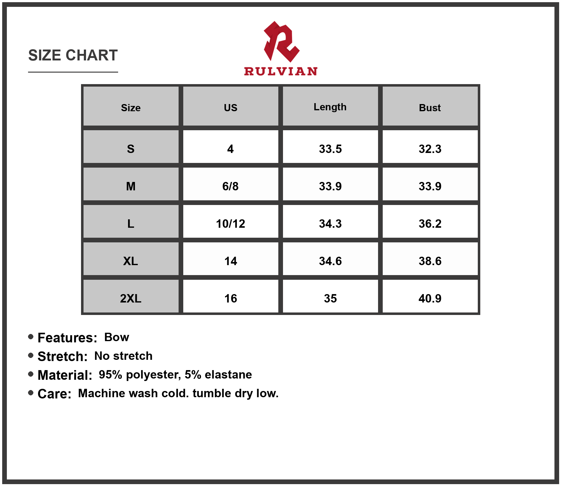 Size Chart - Women's Printed V Neck Short Sleeve Mini Dress Featuring 95% Polyester 5% Elastane for Flattering Fit Easy Care