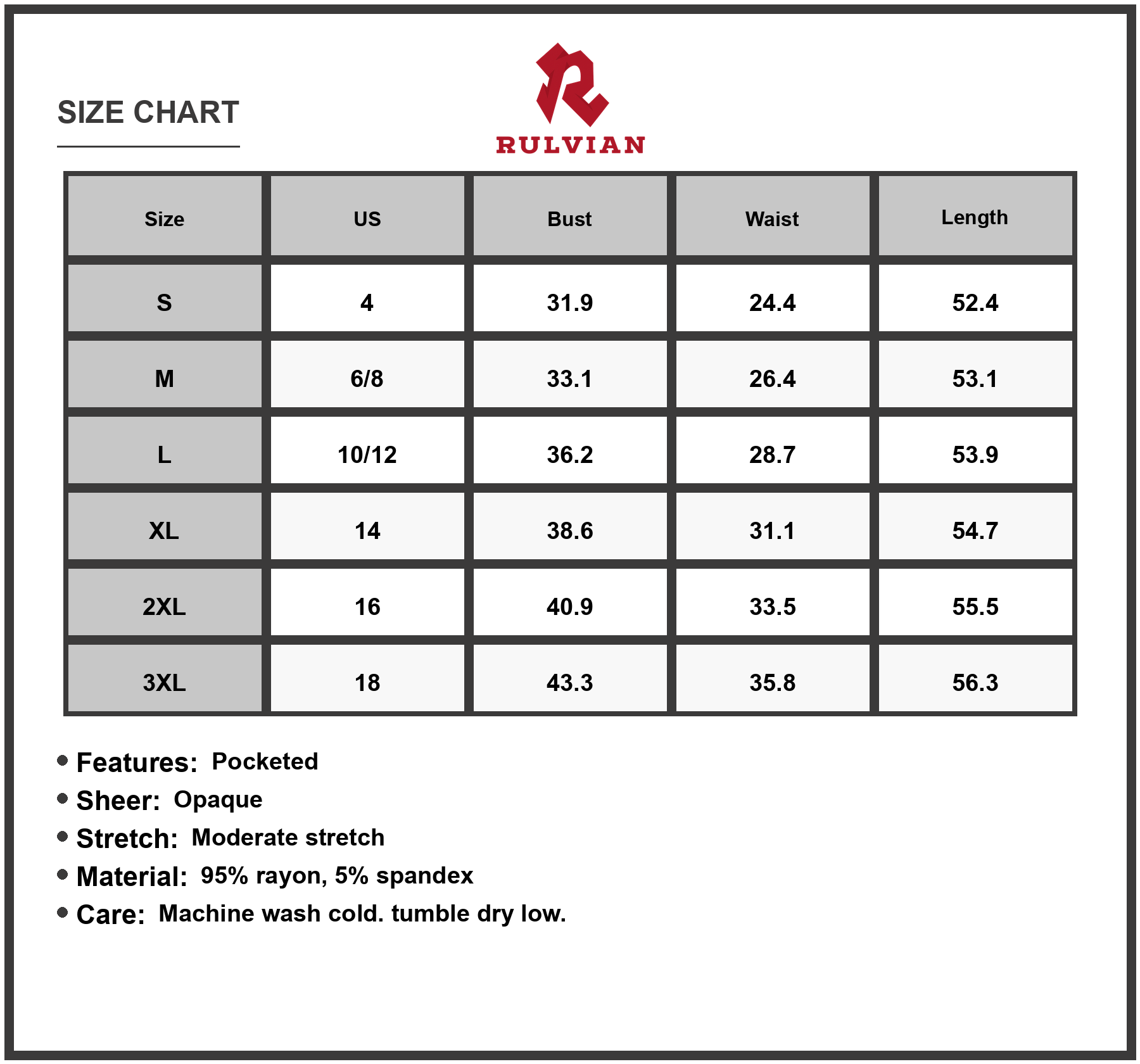 Size Chart - Women's Grecian Neck Dress with Pockets Elegant Draped Silhouette Lightweight 95% rayon 5% spandex everyday wear