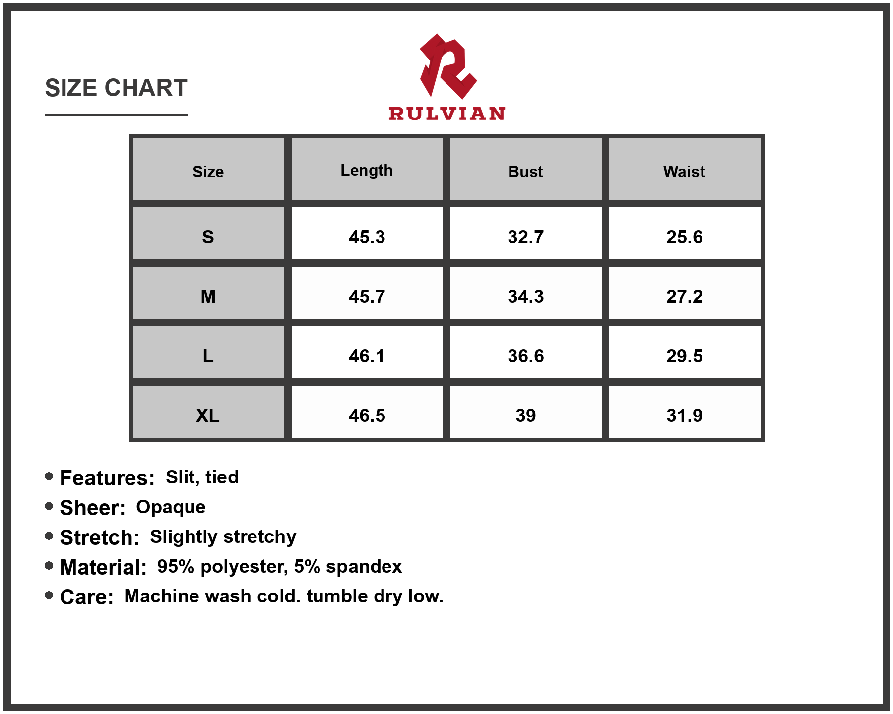 Size Chart - Women's Back Tie Sleeveless Slit Midi Dress with Sheer Details Ninety Five Percent Polyester and Five Percent Spandex