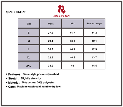 Size Chart - Men's Vintage Wide-Leg Baggy Jeans Loose Fit Denim Pants Pocketed Durable Everyday Fashionable Apparel for Men