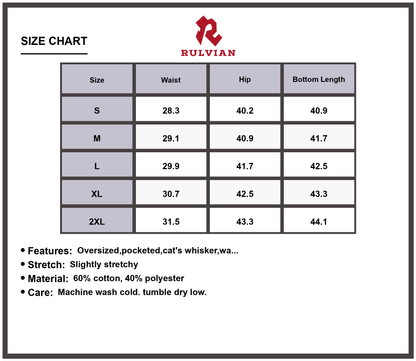 Size Chart - Men's Washed Pinstripe Wide Leg Jeans Oversized Pocketed Premium Durable Versatile Casual Baggy Denim Pants