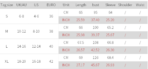 Size Chart - Hollow Lace Stitching Long-sleeved Round Neck T-shirt