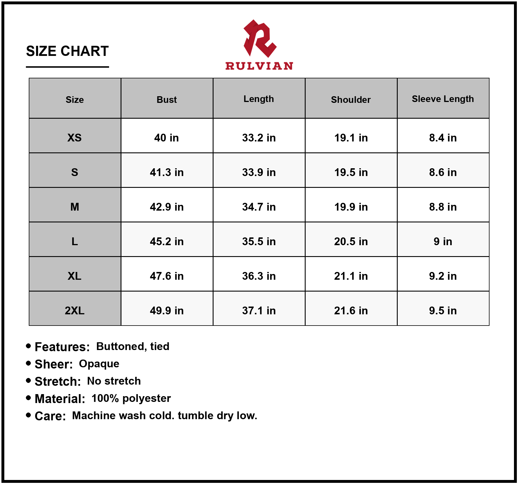 Size Chart - Women's Shiny Tie Waist Collared Dress Buttoned Front Sheer Bodice with Soft Flowing Skirt 100% Polyester Fabric