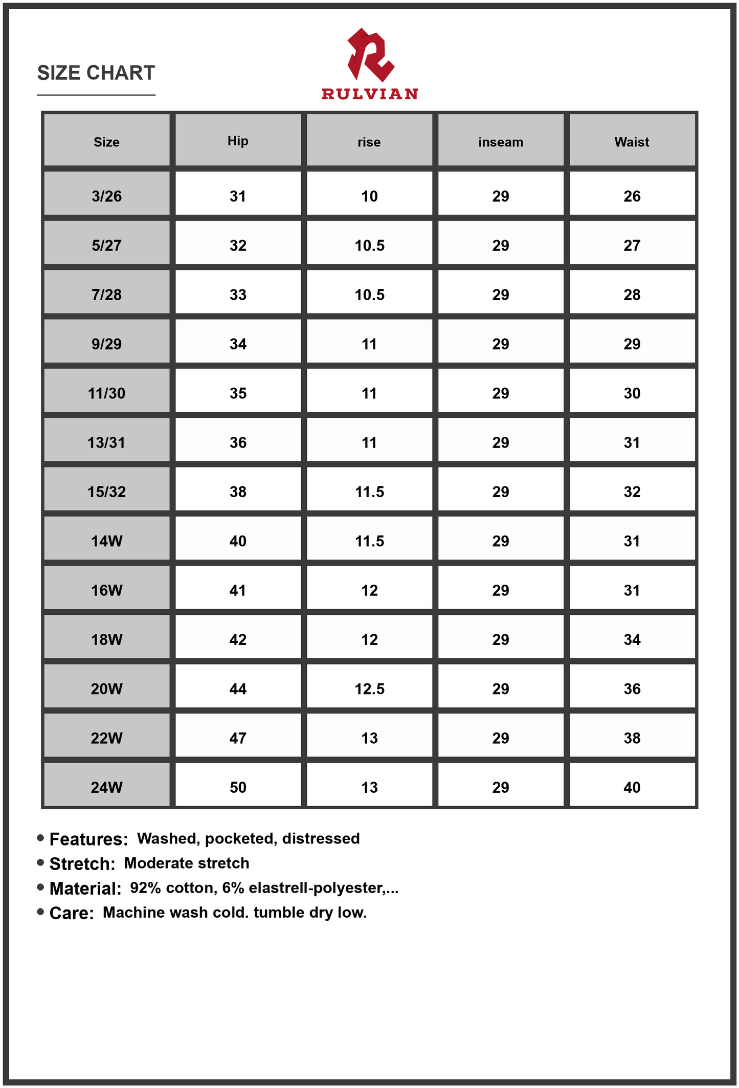 Size Chart - Womens High Waist Distressed Skinny Jeans With Pockets Washed Stretchy Denim For Flattering Fit And Everyday Style