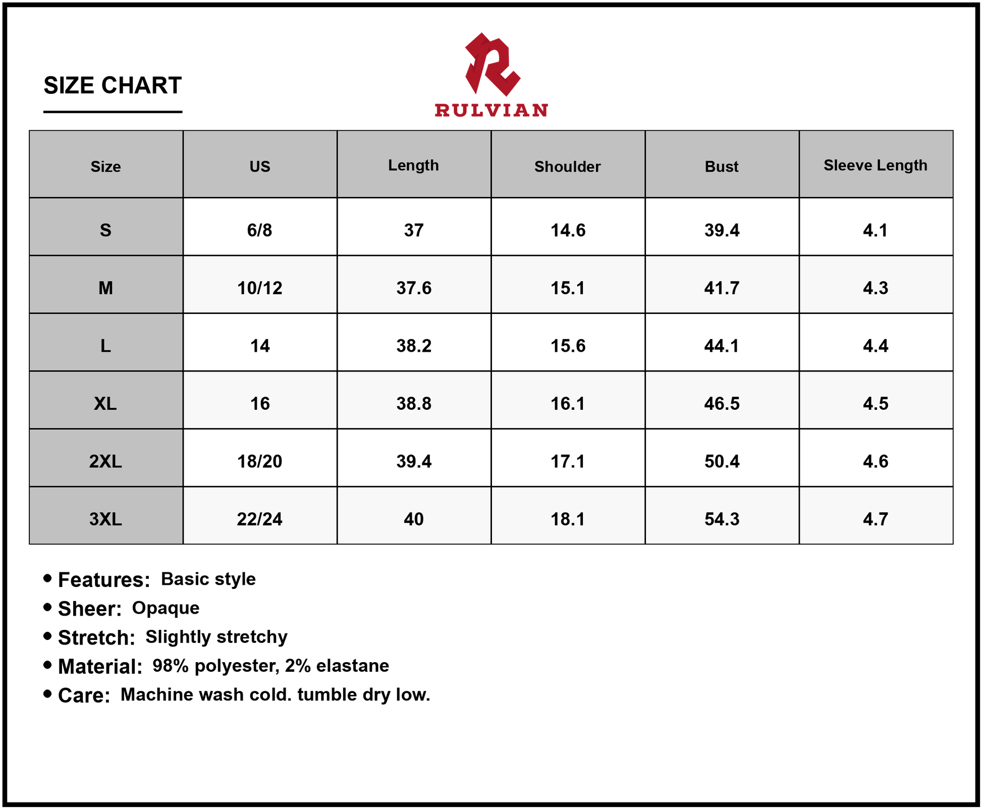 Size Chart - Women's Double Take Full Size Ruffled V Neck Cap Sleeve Dress Sheer Overlay 98% Polyester 2% Elastane for Everyday Wear