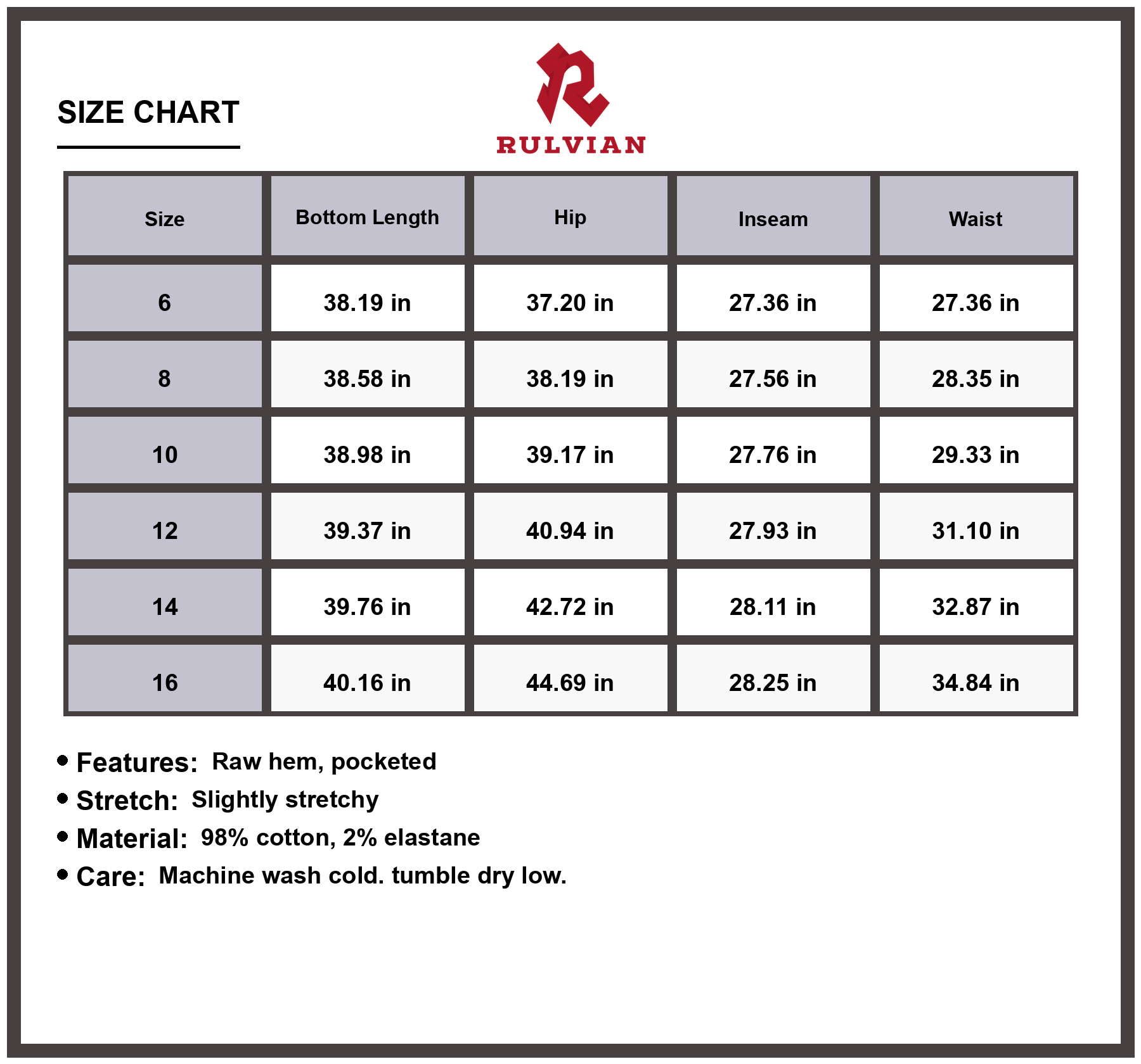 Size Chart - Women's Raw Hem High Waist Bootcut Jeans with Pockets Slightly Stretchy Premium Durable Denim Pants for Casual Everyday Wear