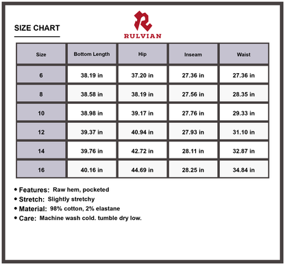 Size Chart - Women's Raw Hem High Waist Bootcut Jeans with Pockets Slightly Stretchy Premium Durable Denim Pants for Casual Everyday Wear