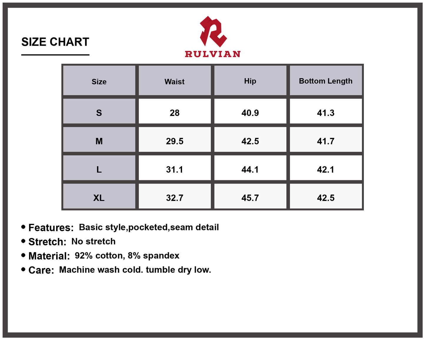 Size Chart - Men's Vintage Washed Wide Leg Denim Jeans Pocketed Seam Detail Non Stretch Relaxed Fit Casual Everyday Durable Classic Pants