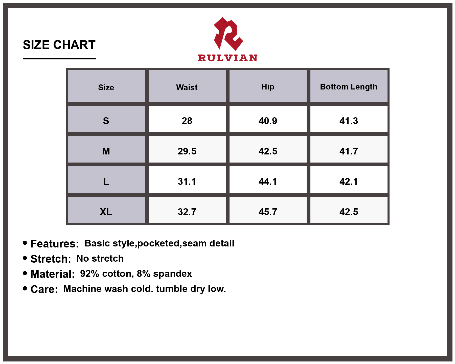 Size Chart - Men's Vintage Washed Wide Leg Denim Jeans Pocketed Seam Detail Non Stretch Relaxed Fit Casual Everyday Durable Classic Pants