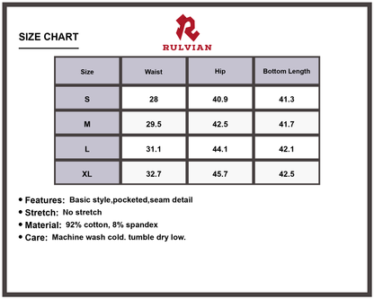 Size Chart - Men's Vintage Washed Wide Leg Denim Jeans Pocketed Seam Detail Non Stretch Relaxed Fit Casual Everyday Durable Classic Pants